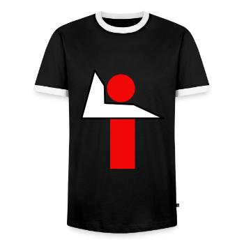 Design abstrait, forme, lignes, géométrie, lettre - T-shirt contrasté Homme - noir/blanc - Devant - AI Model Female 172 light (172cm) & AI Model Male 178 light (178cm)