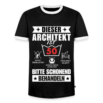 Dieser Architekt ist 50. Schonend behandeln - Männer Kontrast-T-Shirt - Schwarz/Weiß - Vorne - AI Model Female 172 light (172cm) & AI Model Male 178 light (178cm)