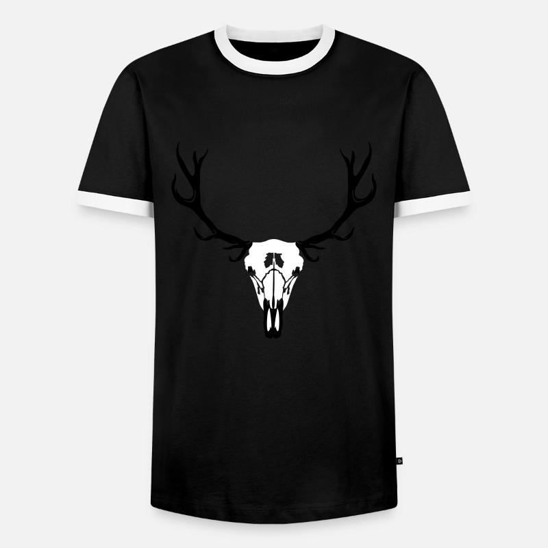 Hirschgeweih und Schädel - Männer Kontrast-T-Shirt - Schwarz/Weiß