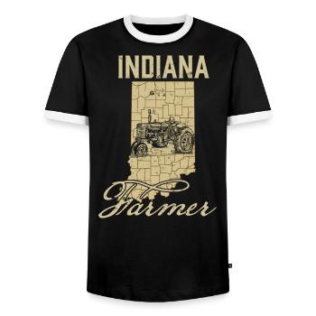 Indiana Farmer Tractor Lover State Map Farming Loc - Men's Ringer Shirt - black/white - Front - AI Model Female 172 light (172cm) & AI Model Male 178 light (178cm)