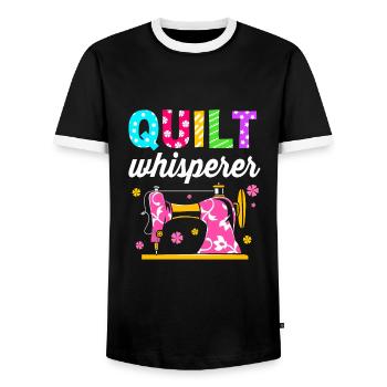 Sewing Machine Seamstress - Men's Ringer Shirt - black/white - Front - AI Model Female 172 light (172cm) & AI Model Male 178 light (178cm)