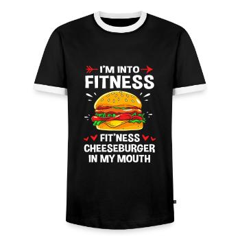 Cheeseburger Burger - Men's Ringer Shirt - black/white - Front - AI Model Female 172 light (172cm) & AI Model Male 178 light (178cm)
