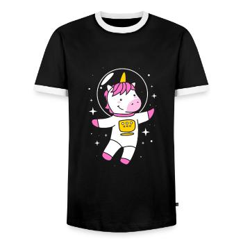 Universe Solar System Unicorn Astronaut - Men's Ringer Shirt - black/white - Front - AI Model Female 172 light (172cm) & AI Model Male 178 light (178cm)