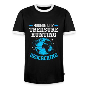 Geocaching Geocache Geocacher - Männer Kontrast-T-Shirt - Schwarz/Weiß - Vorne - AI Model Female 172 light (172cm) & AI Model Male 178 light (178cm)