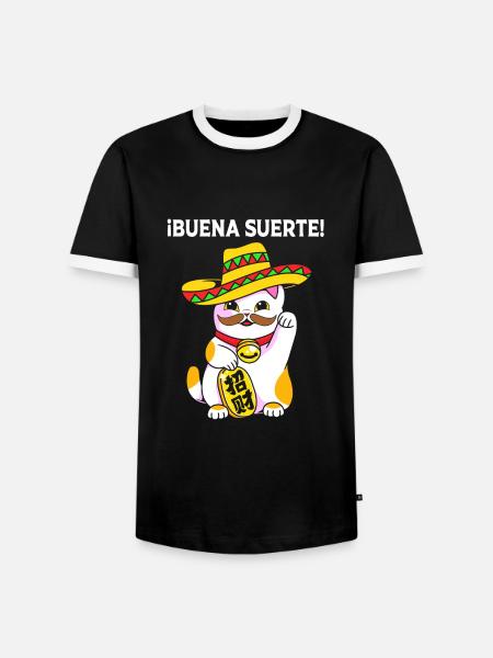 Maneki Neko Japan Glücksbringer - Männer Kontrast-T-Shirt - Schwarz/Weiß
