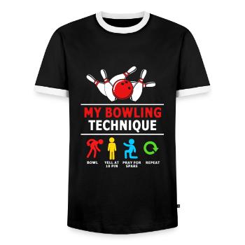 Bowling - Männer Kontrast-T-Shirt - Schwarz/Weiß - Vorne - AI Model Female 172 light (172cm) & AI Model Male 178 light (178cm)