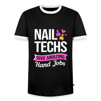 Créatrice d'ongles, esthéticienne, cosmétique pour les ongles - T-shirt contrasté Homme - noir/blanc - Devant - AI Model Female 172 light (172cm) & AI Model Male 178 light (178cm)
