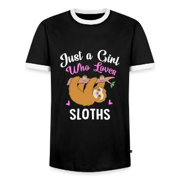 Sloth, laziness, lazy, morning grouch - Men's Ringer Shirt - black/white - Front - AI Model Female 172 light (172cm) & AI Model Male 178 light (178cm)