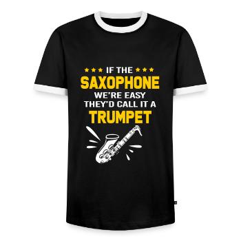 Saxophone Saxophonist - Men's Ringer Shirt - black/white - Front - AI Model Female 172 light (172cm) & AI Model Male 178 light (178cm)