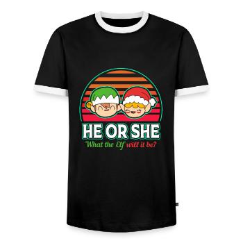 Christmas Gender Reveal Newborn Baby Sayings - Men's Ringer Shirt - black/white - Front - AI Model Female 172 light (172cm) & AI Model Male 178 light (178cm)