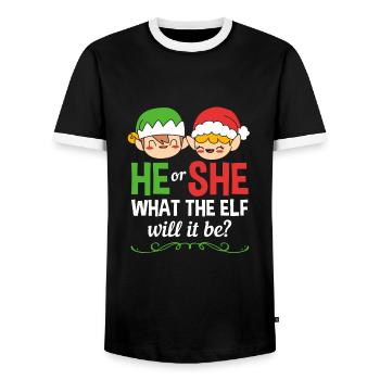 Christmas Gender Reveal Newborn Baby Sayings - Men's Ringer Shirt - black/white - Front - AI Model Female 172 light (172cm) & AI Model Male 178 light (178cm)