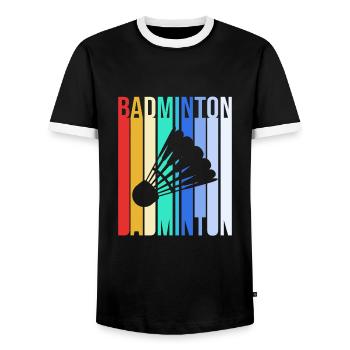 Badminton - Men's Ringer Shirt - black/white - Front - AI Model Female 172 light (172cm) & AI Model Male 178 light (178cm)