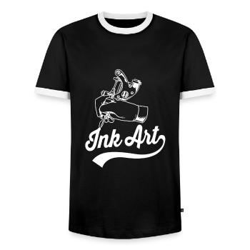 Tattoo Artist Tattoo Artist Tattooed Tattoo - Men's Ringer Shirt - black/white - Front - AI Model Female 172 light (172cm) & AI Model Male 178 light (178cm)
