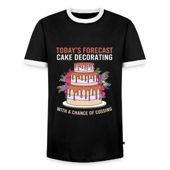 Cake Tartlet Decoration Cake - Men's Ringer Shirt - black/white - Front - AI Model Female 172 light (172cm) & AI Model Male 178 light (178cm)