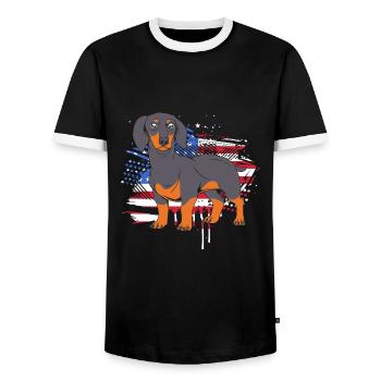 Dachshund - Men's Ringer Shirt - black/white - Front - AI Model Female 172 light (172cm) & AI Model Male 178 light (178cm)