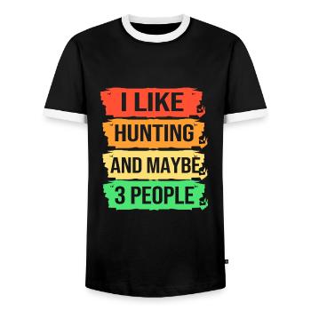 Chasse au chasseur - T-shirt contrasté Homme - noir/blanc - Devant - AI Model Female 172 light (172cm) & AI Model Male 178 light (178cm)
