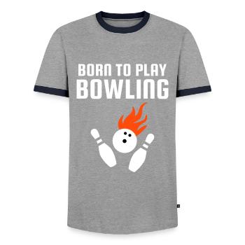 Born to play bowling (Bowlingkugel mit Flammen) - Men's Ringer Shirt - grey/navy  - Front - AI Model Female 172 light (172cm) & AI Model Male 178 light (178cm)
