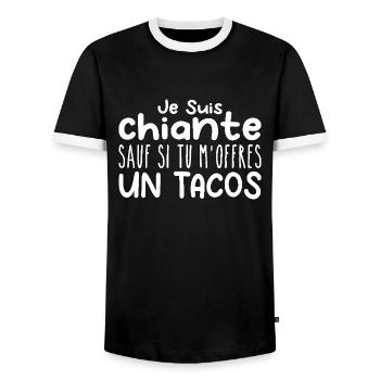 Woman who adores: Tacos. Funny Design Humor - Men's Ringer Shirt - black/white - Front - AI Model Female 172 light (172cm) & AI Model Male 178 light (178cm)