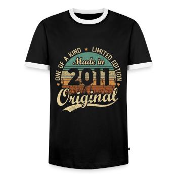 Vintage Rétro Cadeau D’anniversaire 2011 Vintage - T-shirt contrasté Homme - noir/blanc - Devant - AI Model Female 172 light (172cm) & AI Model Male 178 light (178cm)