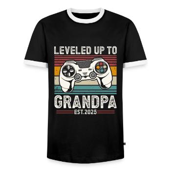 Ascended to Grandpa 2025 - Men's Ringer Shirt - black/white - Front - AI Model Female 172 light (172cm) & AI Model Male 178 light (178cm)
