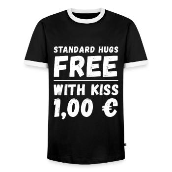 free hugs festival party flirt flirt camping - Men's Ringer Shirt - black/white - Front - AI Model Female 172 light (172cm) & AI Model Male 178 light (178cm)
