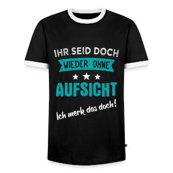 Ihr seid doch wieder ohne Aufsicht - Männer Kontrast-T-Shirt - Schwarz/Weiß - Vorne - AI Model Female 172 light (172cm) & AI Model Male 178 light (178cm)