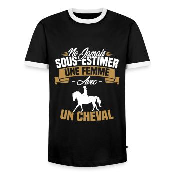 Ne jamais sous estimer une femme avec un cheval - T-shirt contrasté Homme - noir/blanc - Devant - AI Model Female 172 light (172cm) & AI Model Male 178 light (178cm)