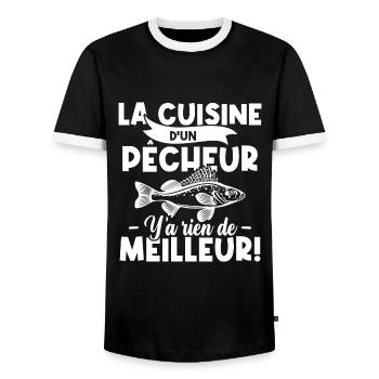 La cuisine d'un pêcheur, Humour cadeau pêcheur - T-shirt contrasté Homme - noir/blanc - Devant - AI Model Female 172 light (172cm) & AI Model Male 178 light (178cm)