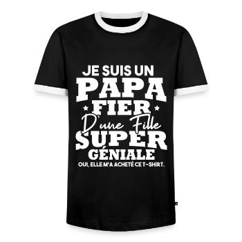 Je suis un papa fier d une fille super géniale - T-shirt contrasté Homme - noir/blanc - Devant - AI Model Female 172 light (172cm) & AI Model Male 178 light (178cm)