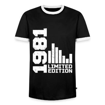 Vintage 1981 Birthday Gift 1981 Year 1981 - Men's Ringer Shirt - black/white - Front - AI Model Female 172 light (172cm) & AI Model Male 178 light (178cm)