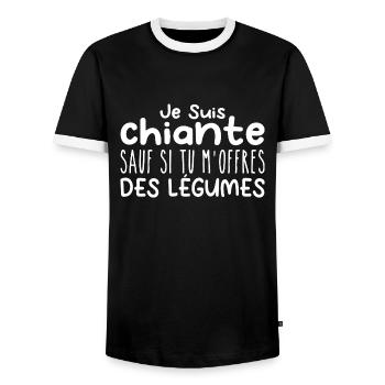 Woman who adores: Vegetables. Funny Design Humor - Men's Ringer Shirt - black/white - Front - AI Model Female 172 light (172cm) & AI Model Male 178 light (178cm)