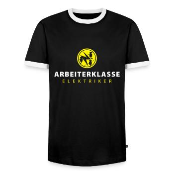 Arbeiterklasse Elektriker mit Zunftzeichen - Männer Kontrast-T-Shirt - Schwarz/Weiß - Vorne - AI Model Female 172 light (172cm) & AI Model Male 178 light (178cm)