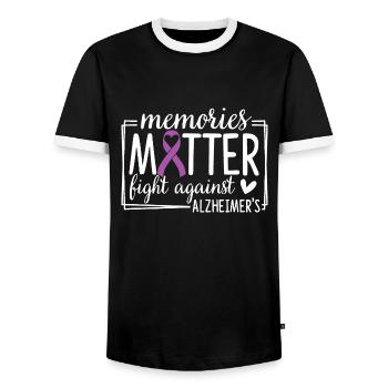 Memories Matter Fight Against Alzheimers - Men's Ringer Shirt - black/white - Front - AI Model Female 172 light (172cm) & AI Model Male 178 light (178cm)