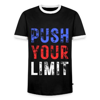 PUSH YOUR LIMIT – Farbe Blau, Rot, Weiß - Männer Kontrast-T-Shirt - Schwarz/Weiß - Vorne - AI Model Female 172 light (172cm) & AI Model Male 178 light (178cm)