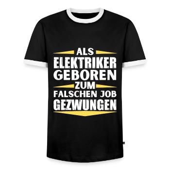 Electrician landed in the wrong job - Men's Ringer Shirt - black/white - Front - AI Model Female 172 light (172cm) & AI Model Male 178 light (178cm)