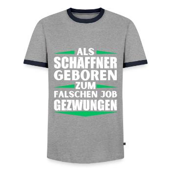 Conductor landed in the wrong job - Men's Ringer Shirt - grey/navy  - Front - AI Model Female 172 light (172cm) & AI Model Male 178 light (178cm)