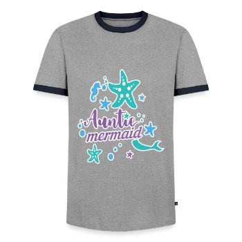 Auntie Mermaid - Men's Ringer Shirt - grey/navy  - Front - AI Model Female 172 light (172cm) & AI Model Male 178 light (178cm)