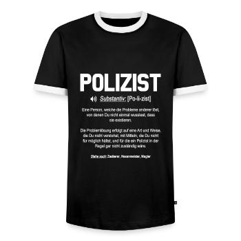 Polizist Definition - Männer Kontrast-T-Shirt - Schwarz/Weiß - Vorne - AI Model Female 172 light (172cm) & AI Model Male 178 light (178cm)