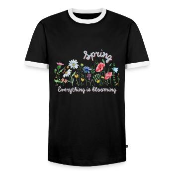 Feel the blossoming in you - Men's Ringer Shirt - black/white - Front - AI Model Female 172 light (172cm) & AI Model Male 178 light (178cm)