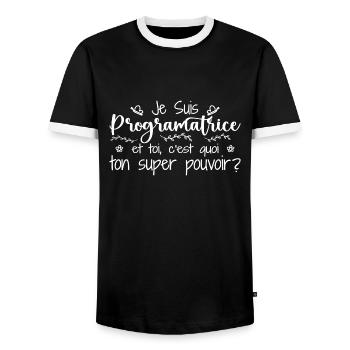 Ich bin Programmierer. Was ist deine Macht - Männer Kontrast-T-Shirt - Schwarz/Weiß - Vorne - AI Model Female 172 light (172cm) & AI Model Male 178 light (178cm)