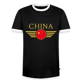 I Love China, Elegance Style Design T-Shirt - Men's Ringer Shirt - black/white - Front - AI Model Female 172 light (172cm) & AI Model Male 178 light (178cm)
