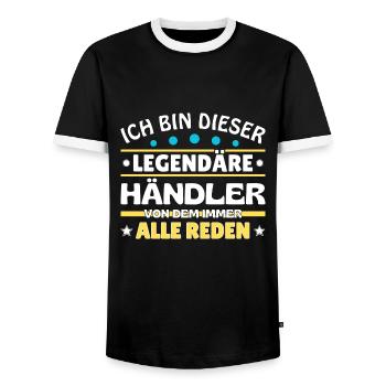 Je suis ce marchand légendaire - T-shirt contrasté Homme - noir/blanc - Devant - AI Model Female 172 light (172cm) & AI Model Male 178 light (178cm)