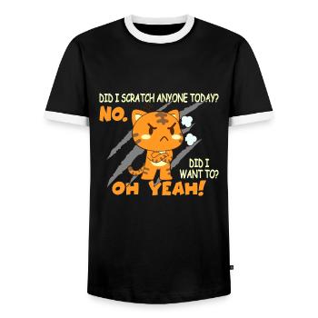 Chat sarcastique drôle griffé aujourd’hui Chat - T-shirt contrasté Homme - noir/blanc - Devant - AI Model Female 172 light (172cm) & AI Model Male 178 light (178cm)