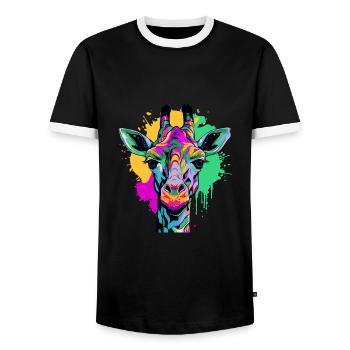 Colorful Giraffe - Men's Ringer Shirt - black/white - Front - AI Model Female 172 light (172cm) & AI Model Male 178 light (178cm)