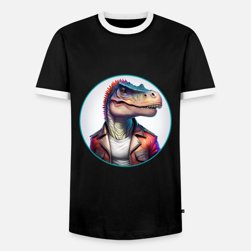 Dinosaur Leather Jacket - Men's Ringer Shirt - black/white