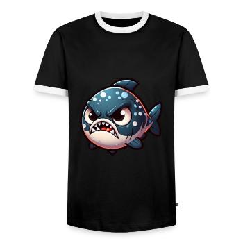 cute angry Piranha - Männer Kontrast-T-Shirt - Schwarz/Weiß - Vorne - AI Model Female 172 light (172cm) & AI Model Male 178 light (178cm)