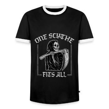 One Scythe Fits All - Men's Ringer Shirt - black/white - Front - AI Model Female 172 light (172cm) & AI Model Male 178 light (178cm)