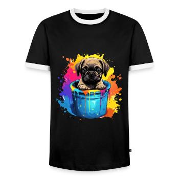 Mops Niedlicher Hund Farbeimer - Männer Kontrast-T-Shirt - Schwarz/Weiß - Vorne - AI Model Female 172 light (172cm) & AI Model Male 178 light (178cm)