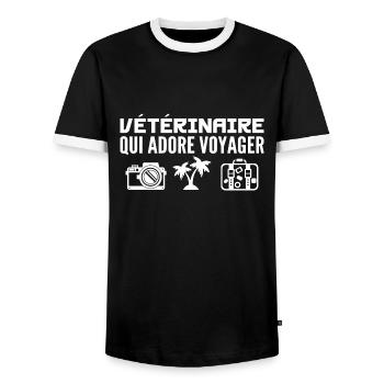 Travelers & Veterinarians: Passion & Discovery - Men's Ringer Shirt - black/white - Front - AI Model Female 172 light (172cm) & AI Model Male 178 light (178cm)