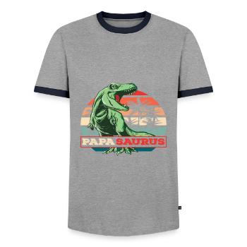 Papasaurus Fête des Pères Dinosaure T-Rex Idée Cadeau - T-shirt contrasté Homme - gris/marine  - Devant - AI Model Female 172 light (172cm) & AI Model Male 178 light (178cm)